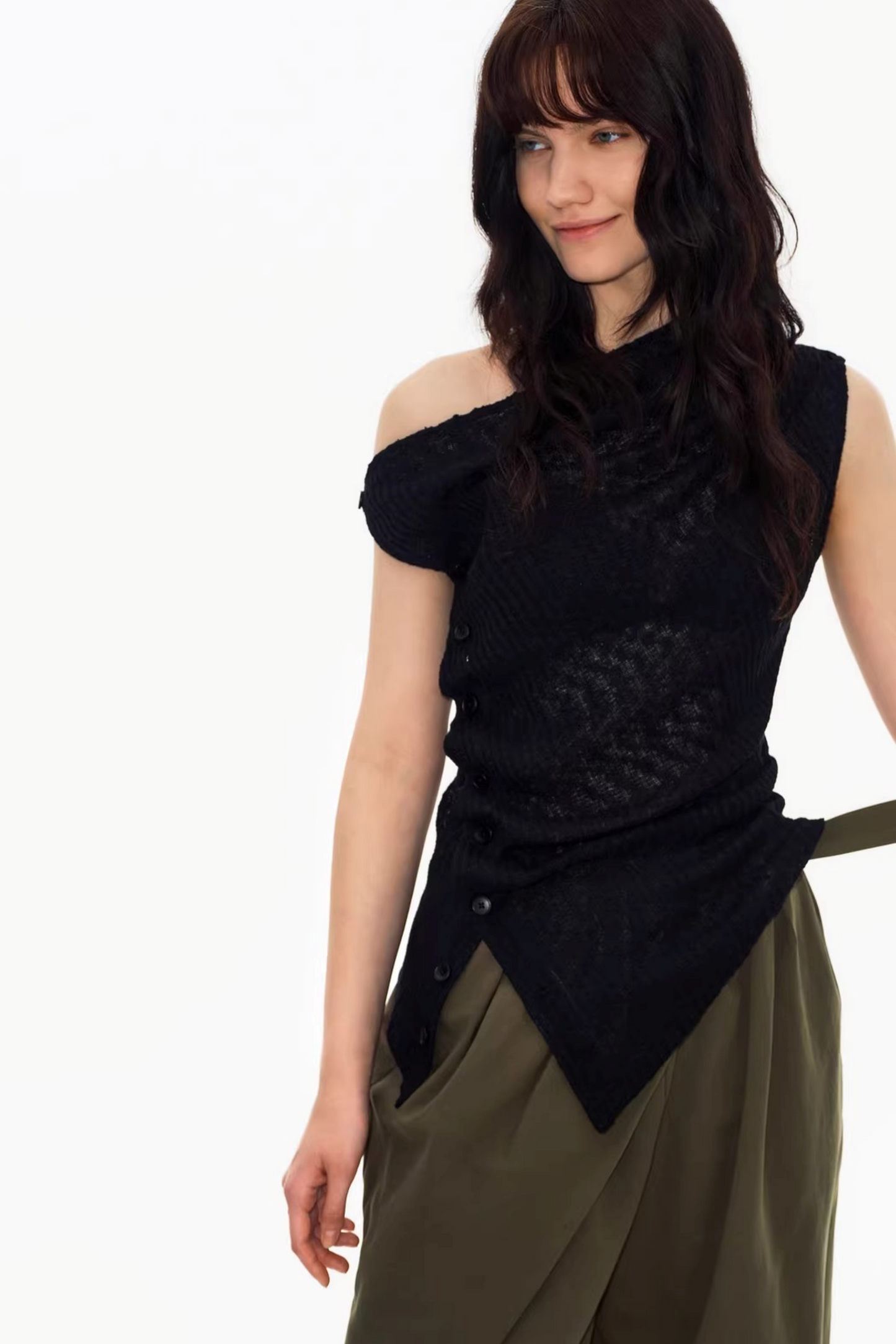 Deconstructed Knit One-Shoulder Vest