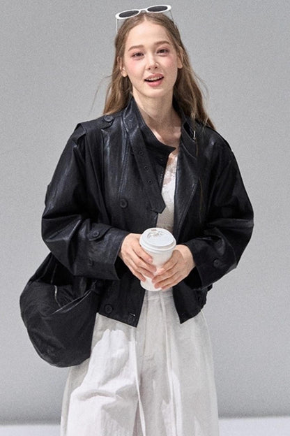 Black Leather Short Jacket