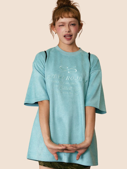 Loose Suede Embroidered T-Shirt