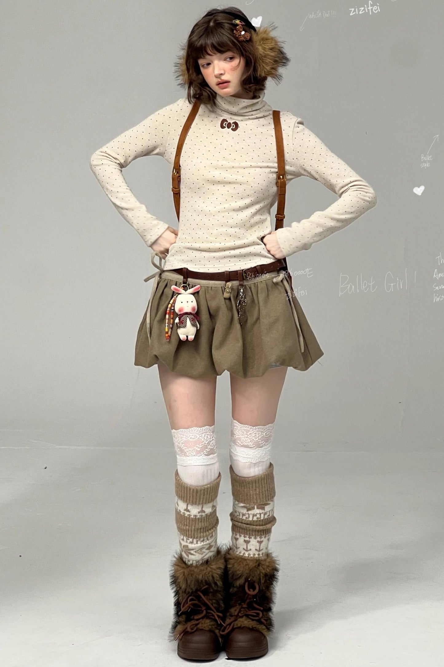 Retro Polka Dot High-Neck Long Sleeve T-Shirt