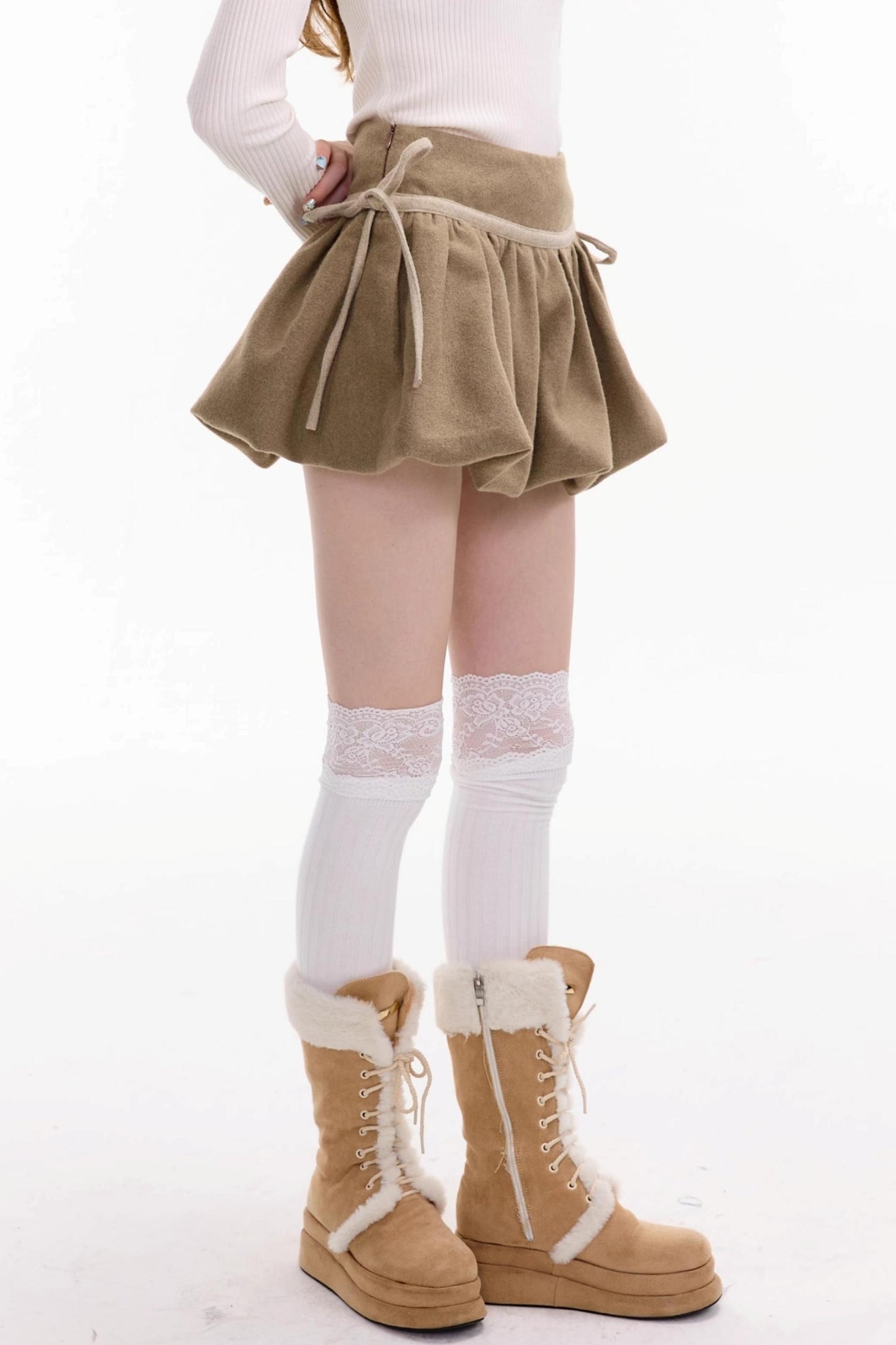 Autumn High-Waisted Woolen A-Line Skirt