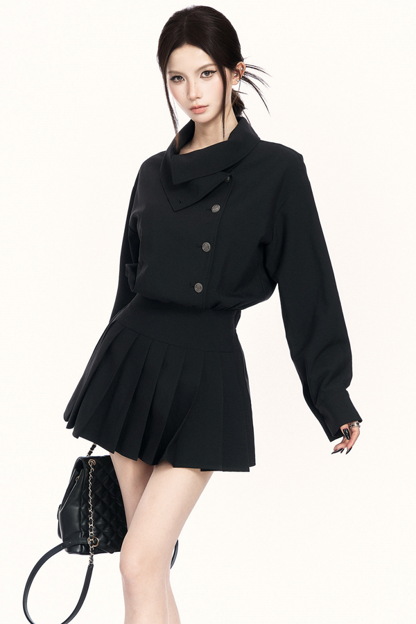 Retro Pleated Trench Dress