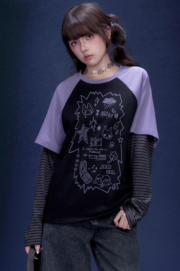 Graffiti Print Two-Piece T-Shirt Set-Up