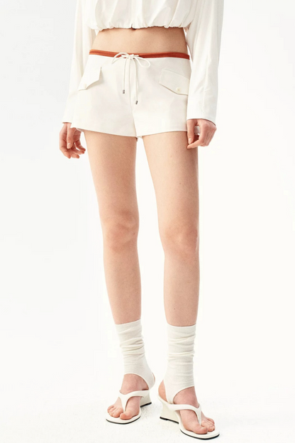 French Caramel Color Block Linen Shorts
