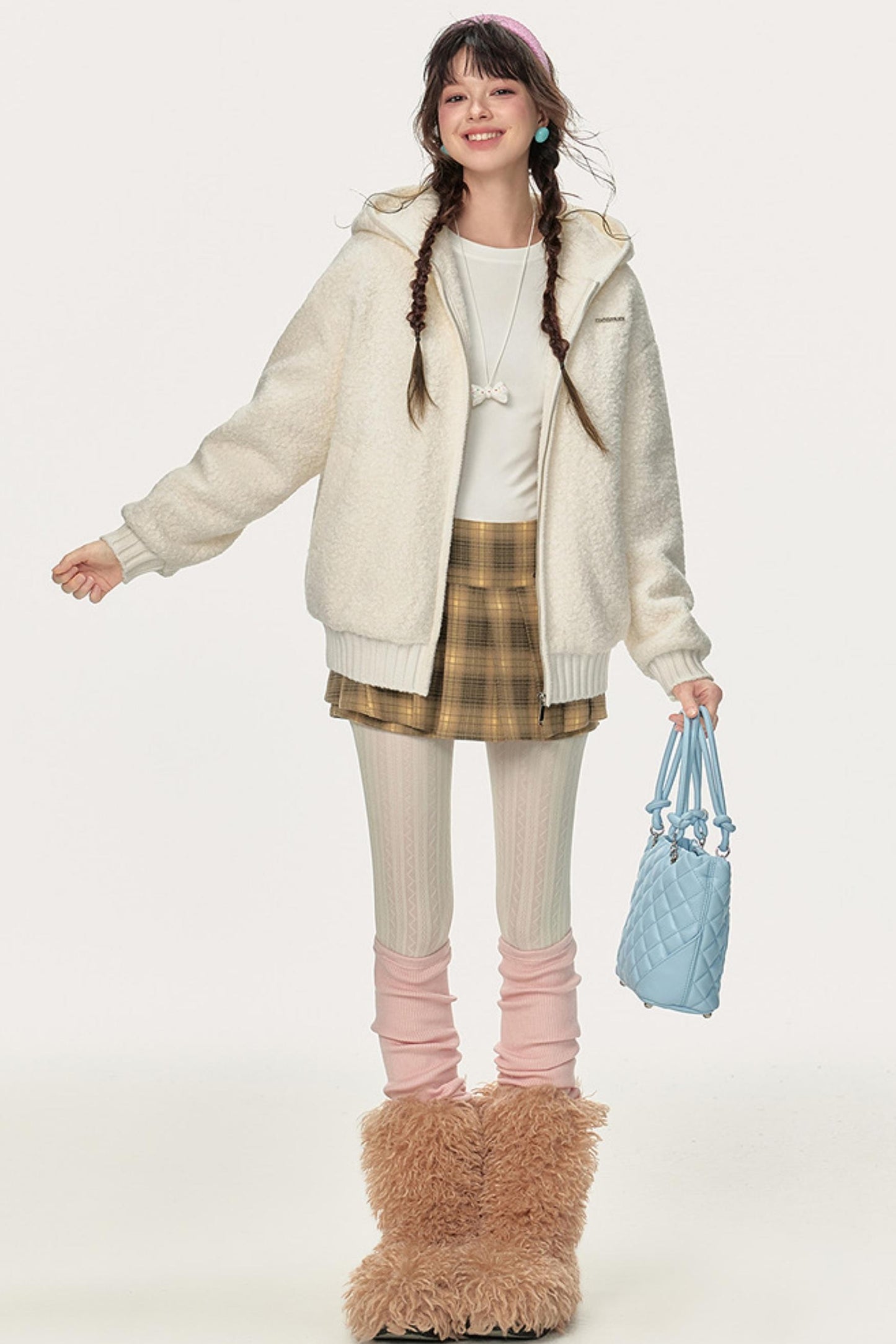 Faux Lamb Wool Hooded Coat