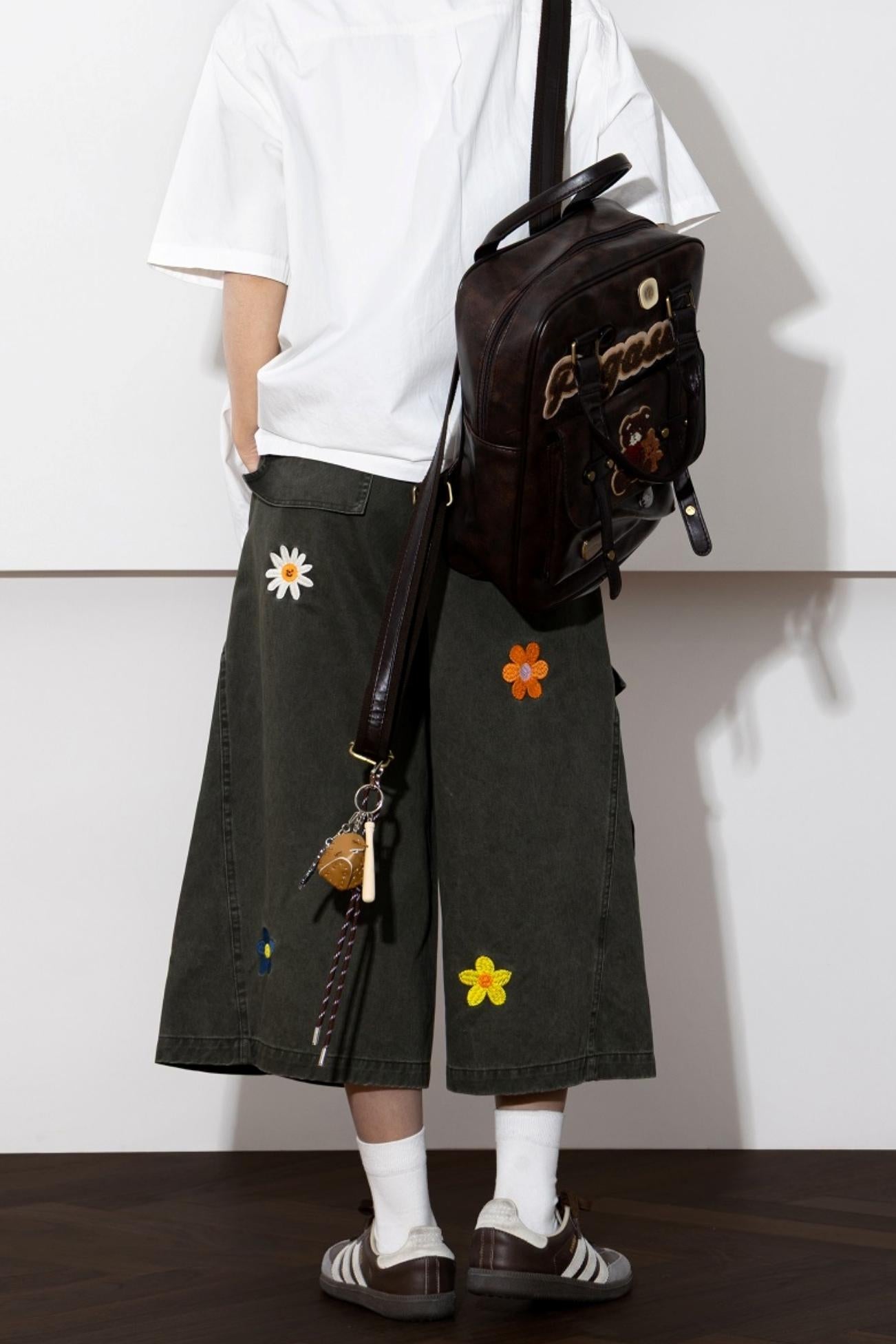 Floral Embroidered Wide-Leg Shorts