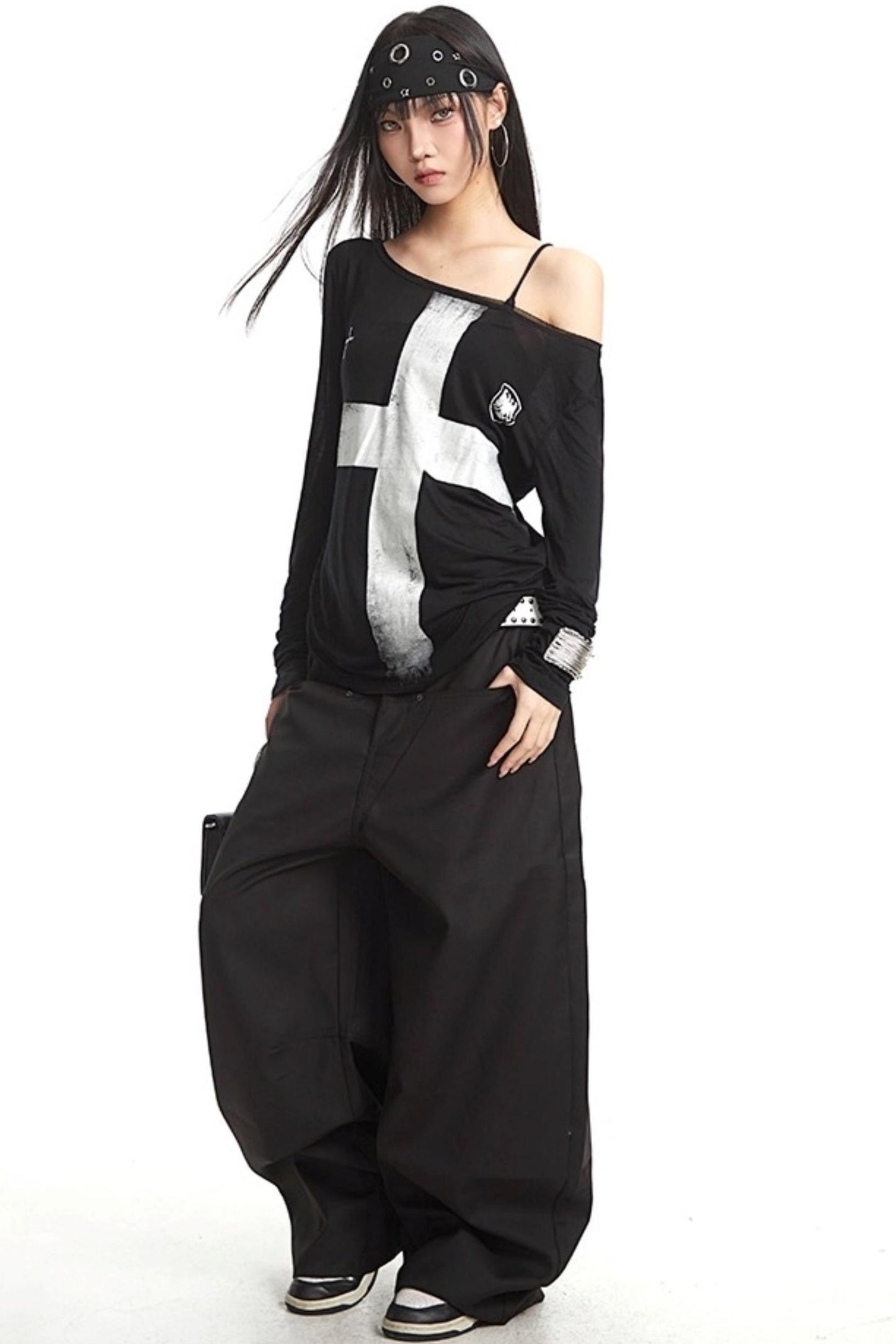 Cross Print Long Sleeve T-Shirt