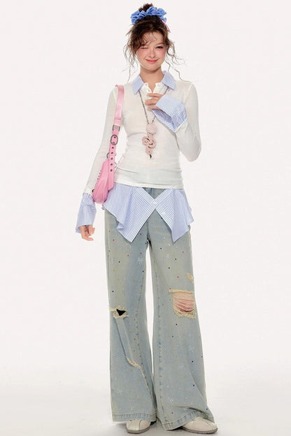 Fake Two-Piece Preppy Knit Sweater