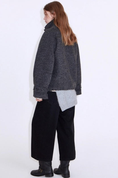 Deep Floral Gray Wool Coat