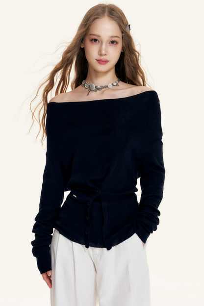 Schulterfreier Drapier-Strickpullover