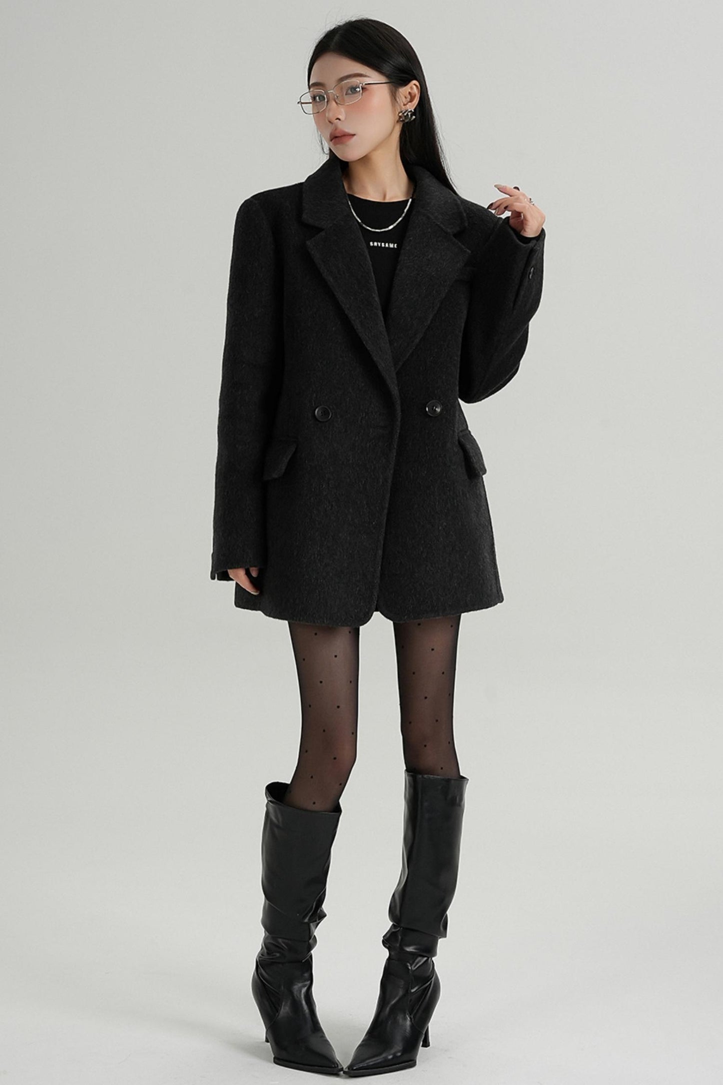 헤브론 칼라 울 캐시미어 블레이저 