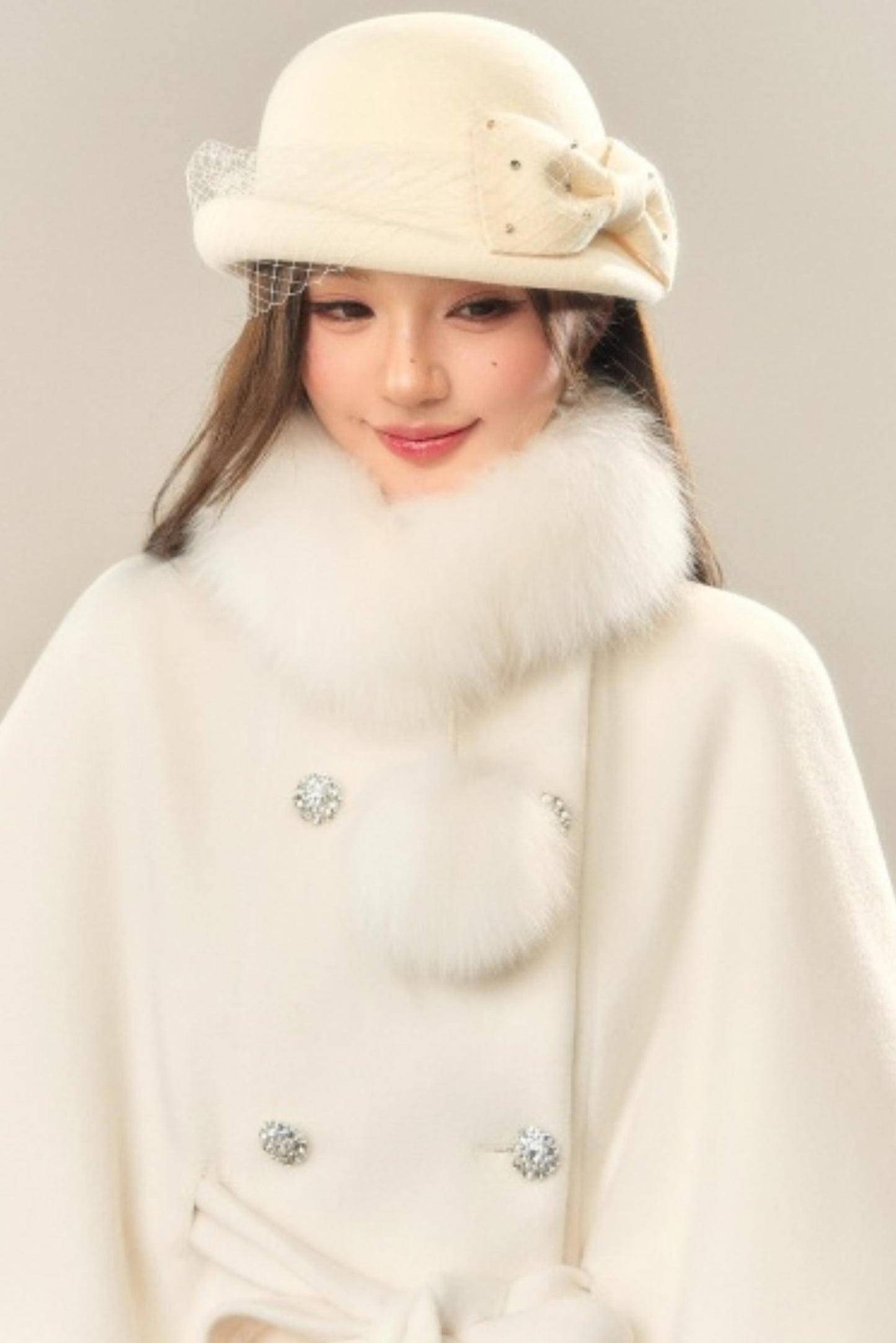 Bowknot Wool Hepburn Hat