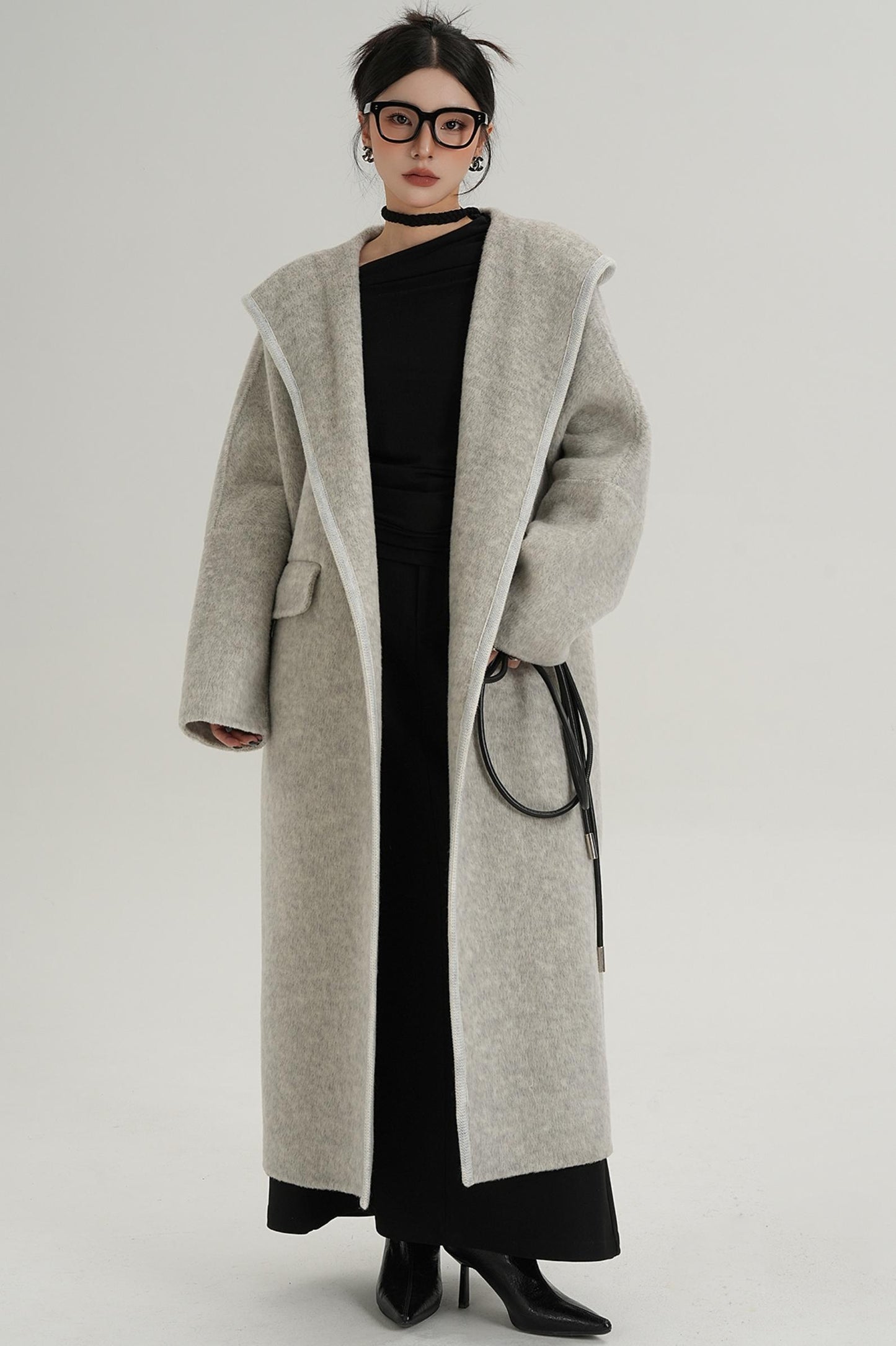 Lace-Up Wool Minimal Coat
