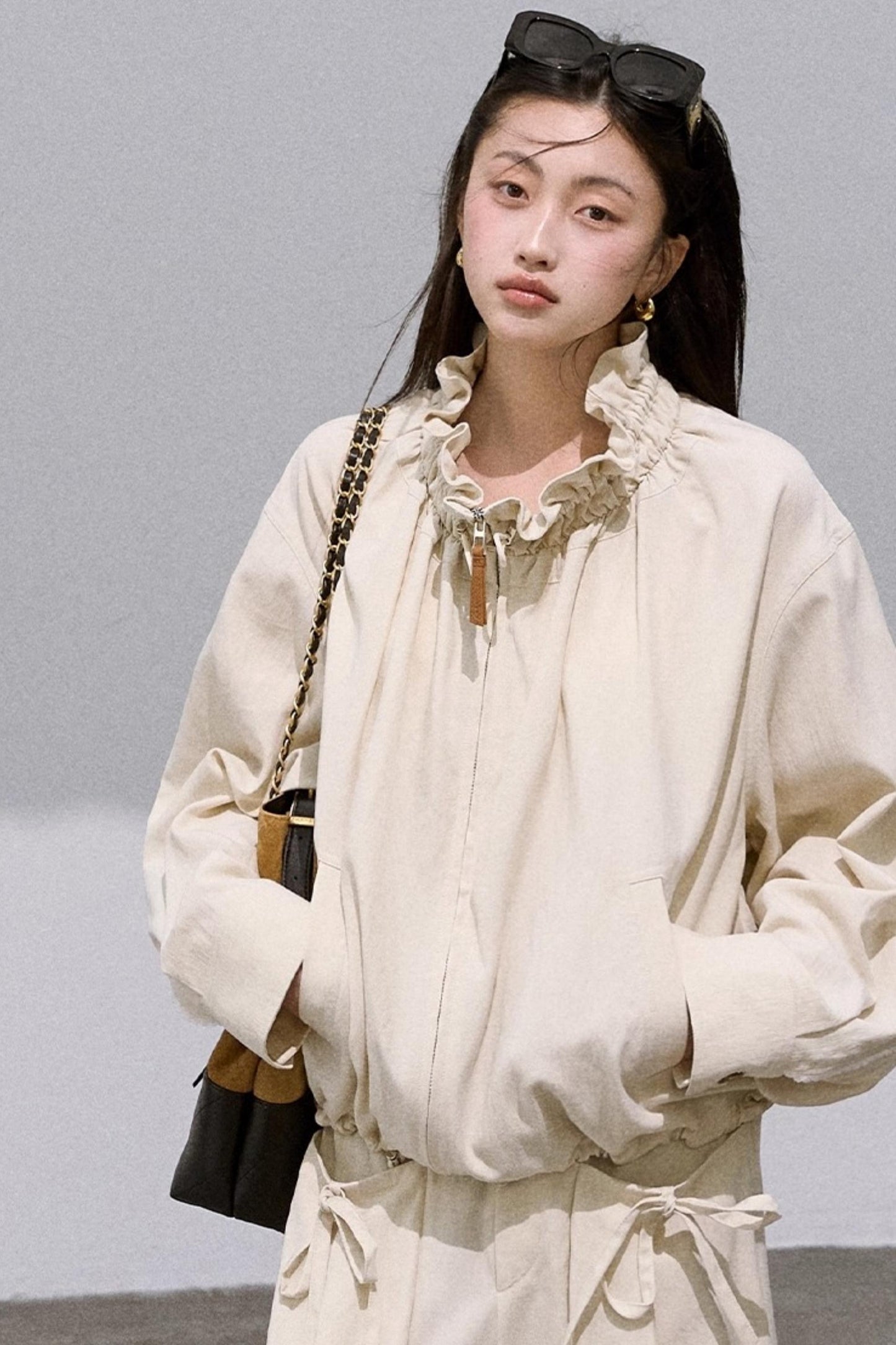 Lyocell Embroidered Drawstring Jacket Set-Up