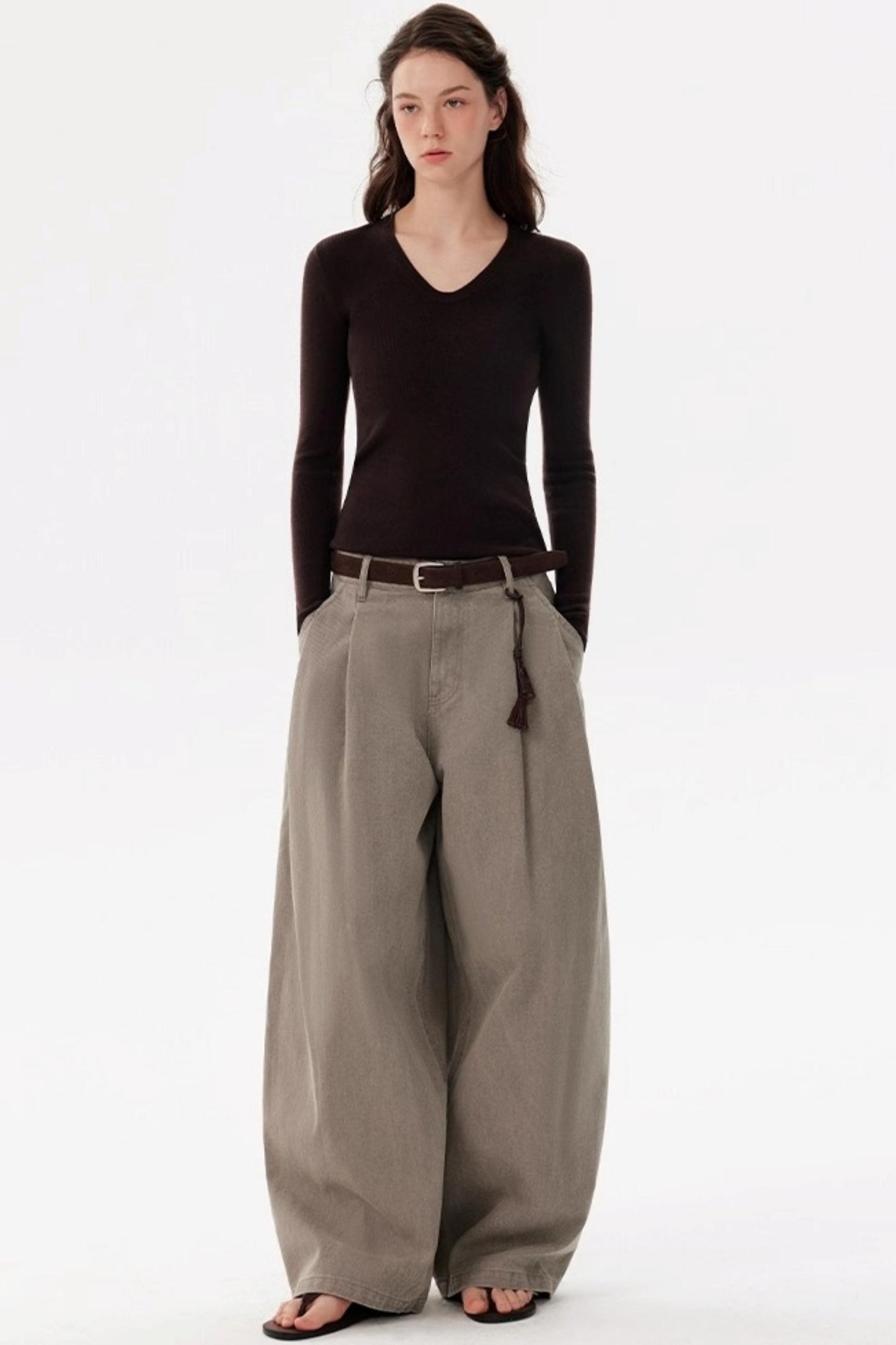 U-Neck Long-Sleeved Knit Top