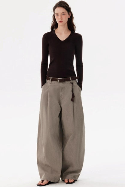 U-Neck Long-Sleeved Knit Top