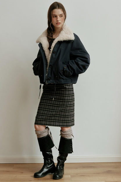 Retro Bias-Cut Plaid Skirt