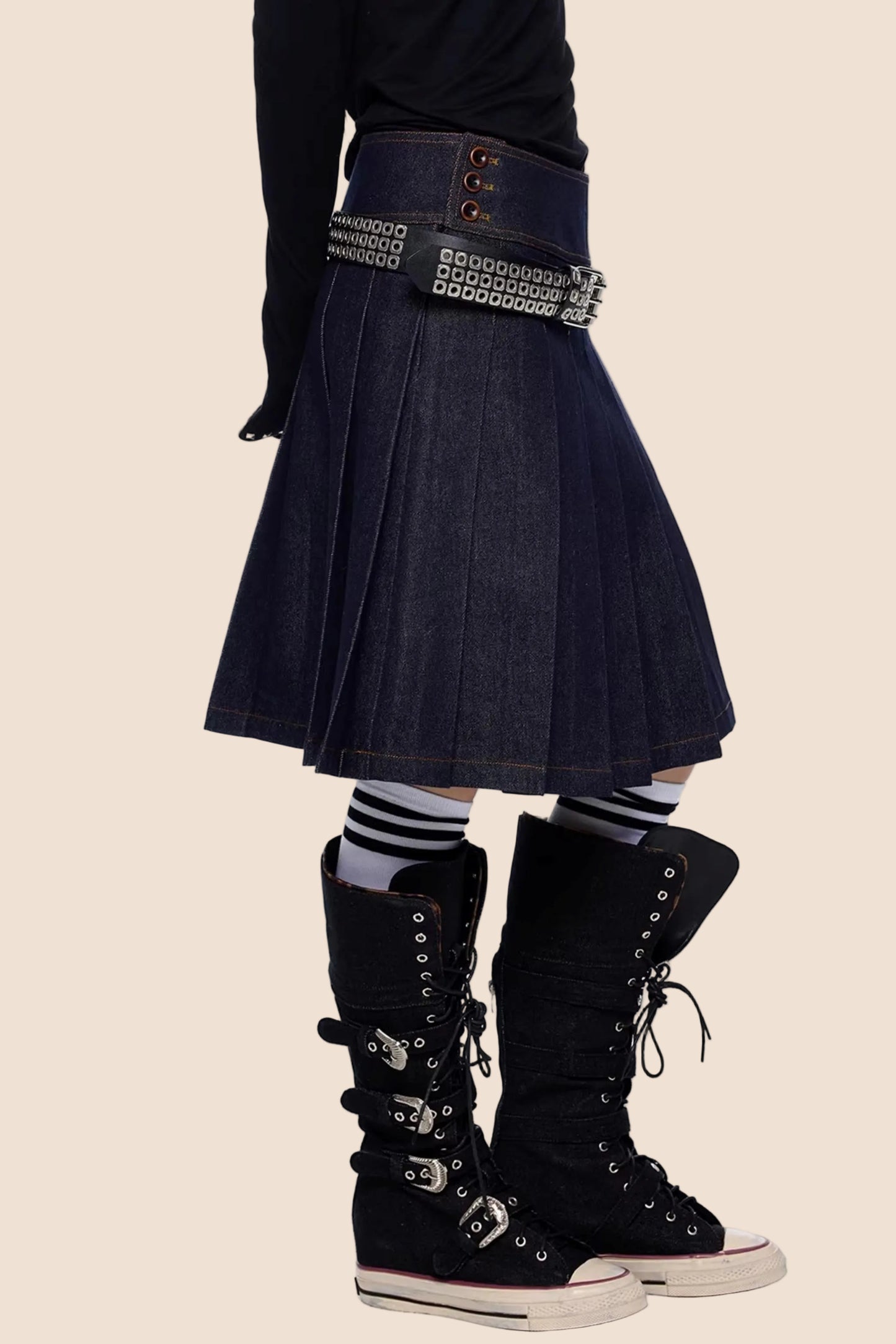 Retro Denim Faltenrock Anzug Set