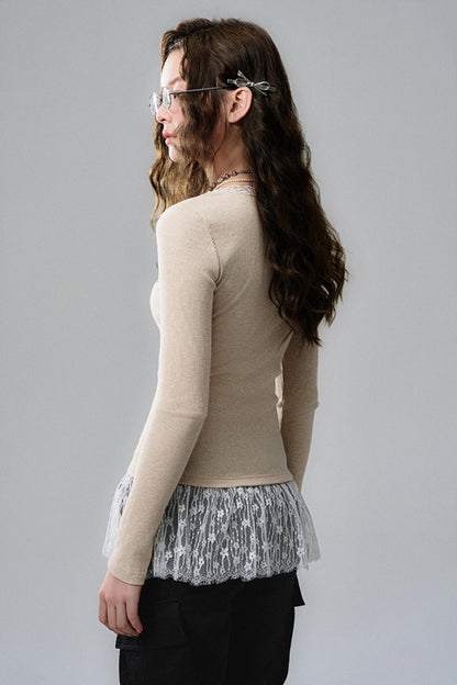 Lace Hem Knit Top