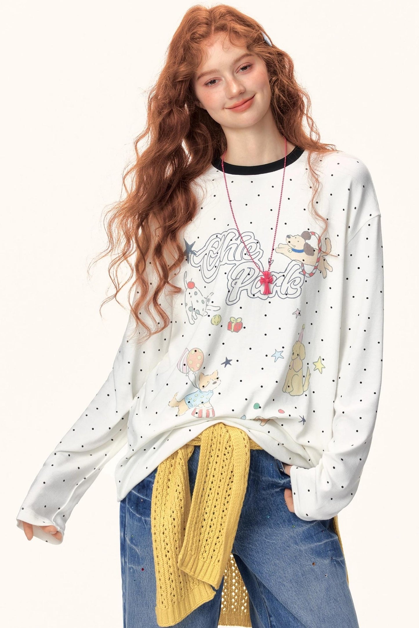 Japanese Polka Dot Long-Sleeve Top