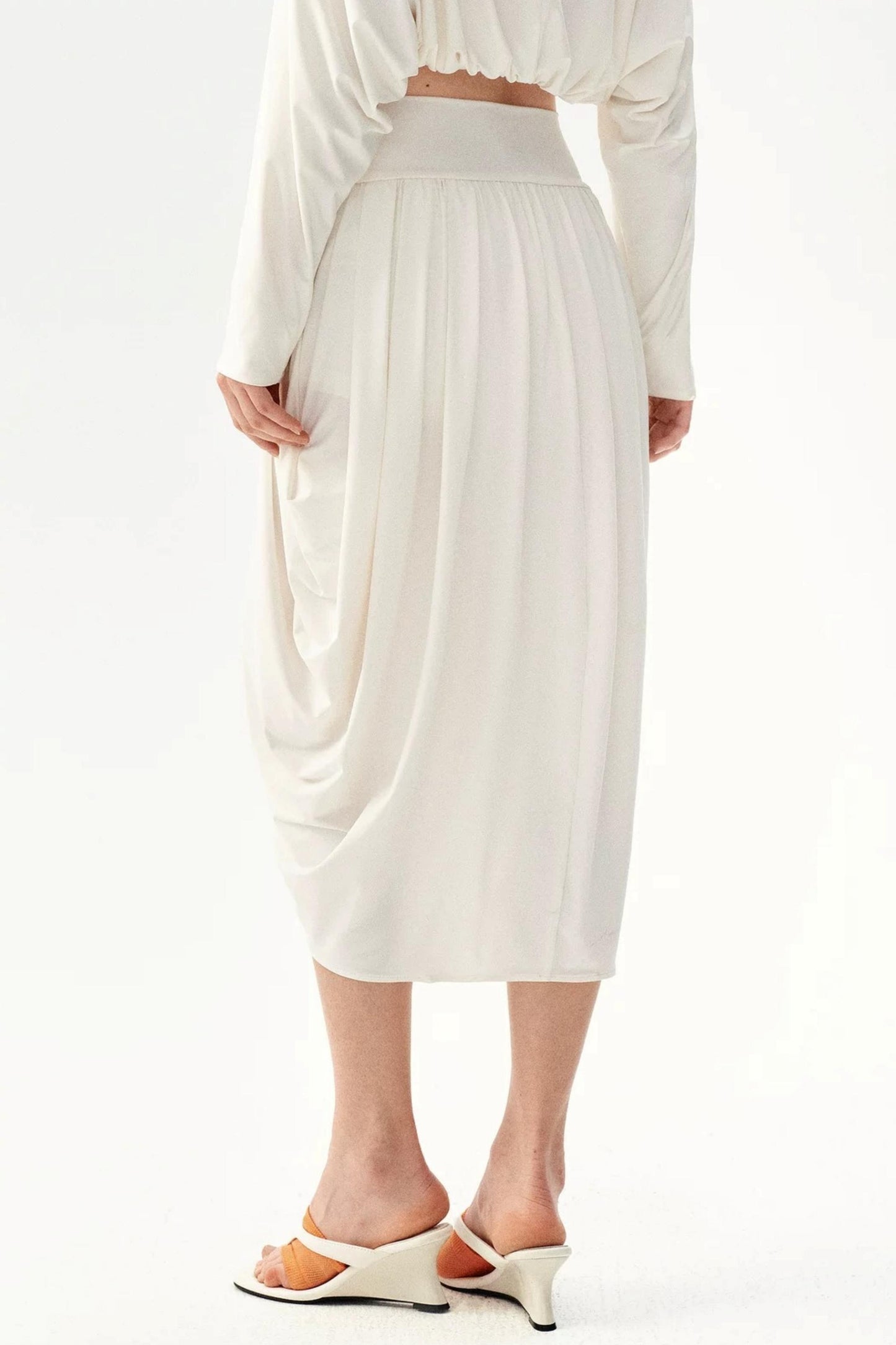 Irregular Pleated Draped Midi Skirt