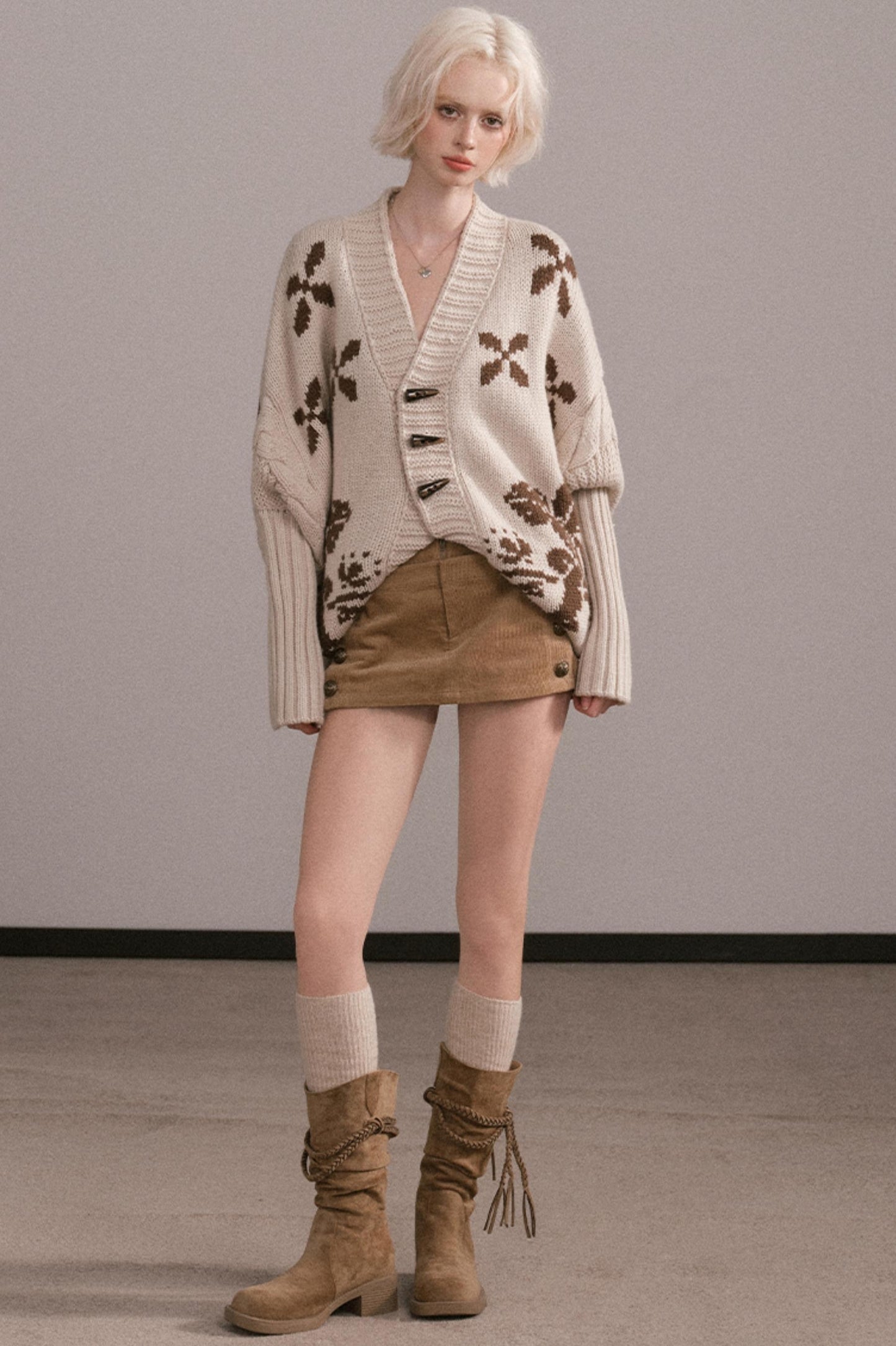 Jacquard Fur Collar Batwing Jacket