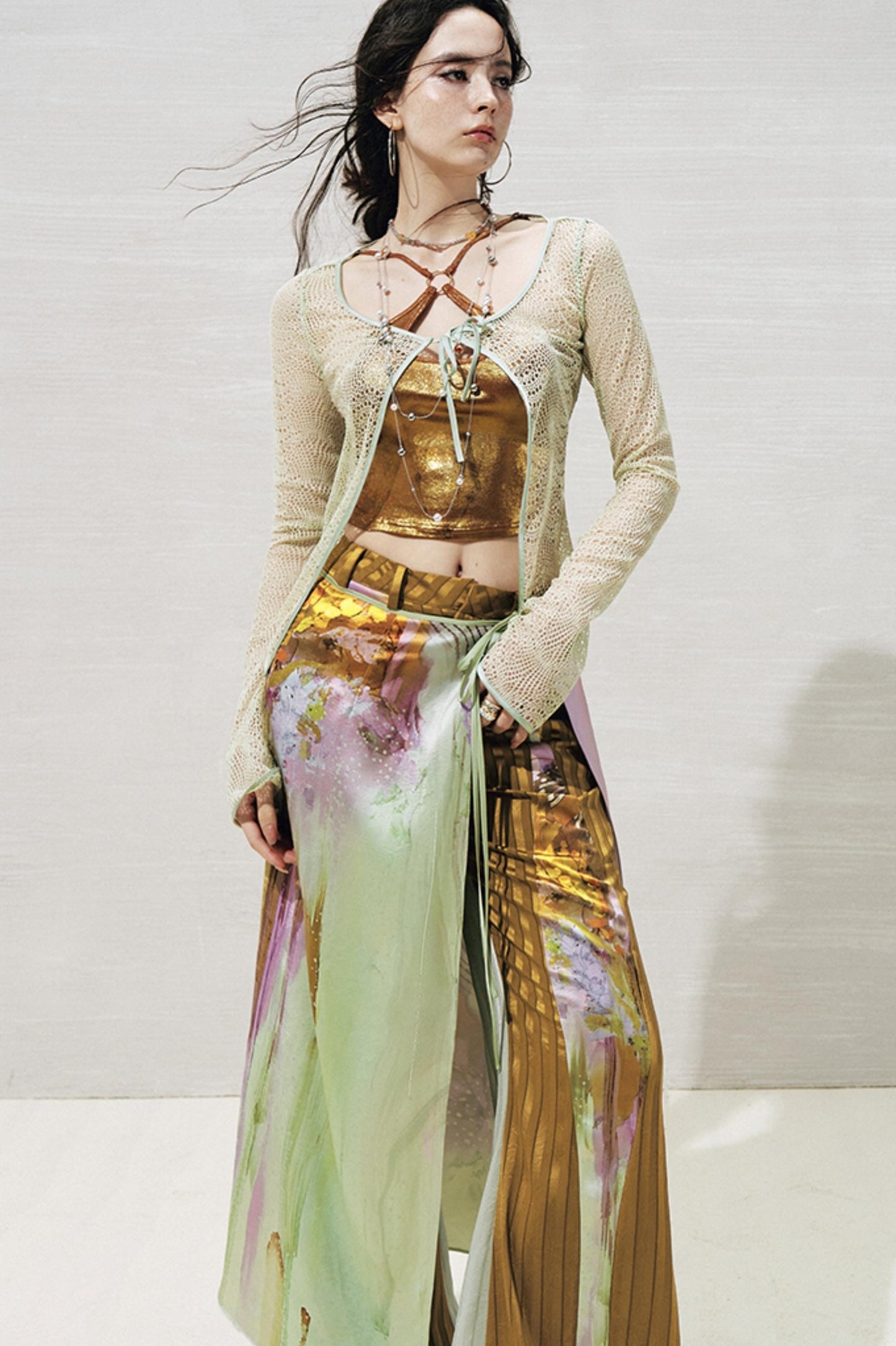 Lace Metallic Cardigan Set