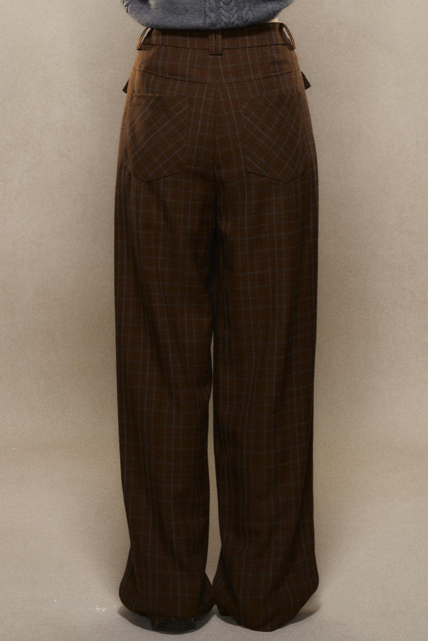 Maillard Plaid Straight Wide-Leg Pants