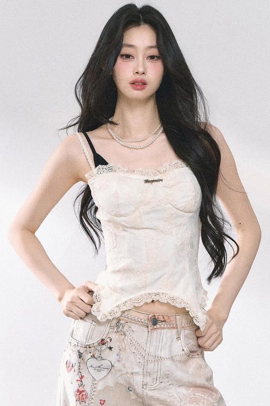 Lace Trim Slim Fit Crop T-Shirt