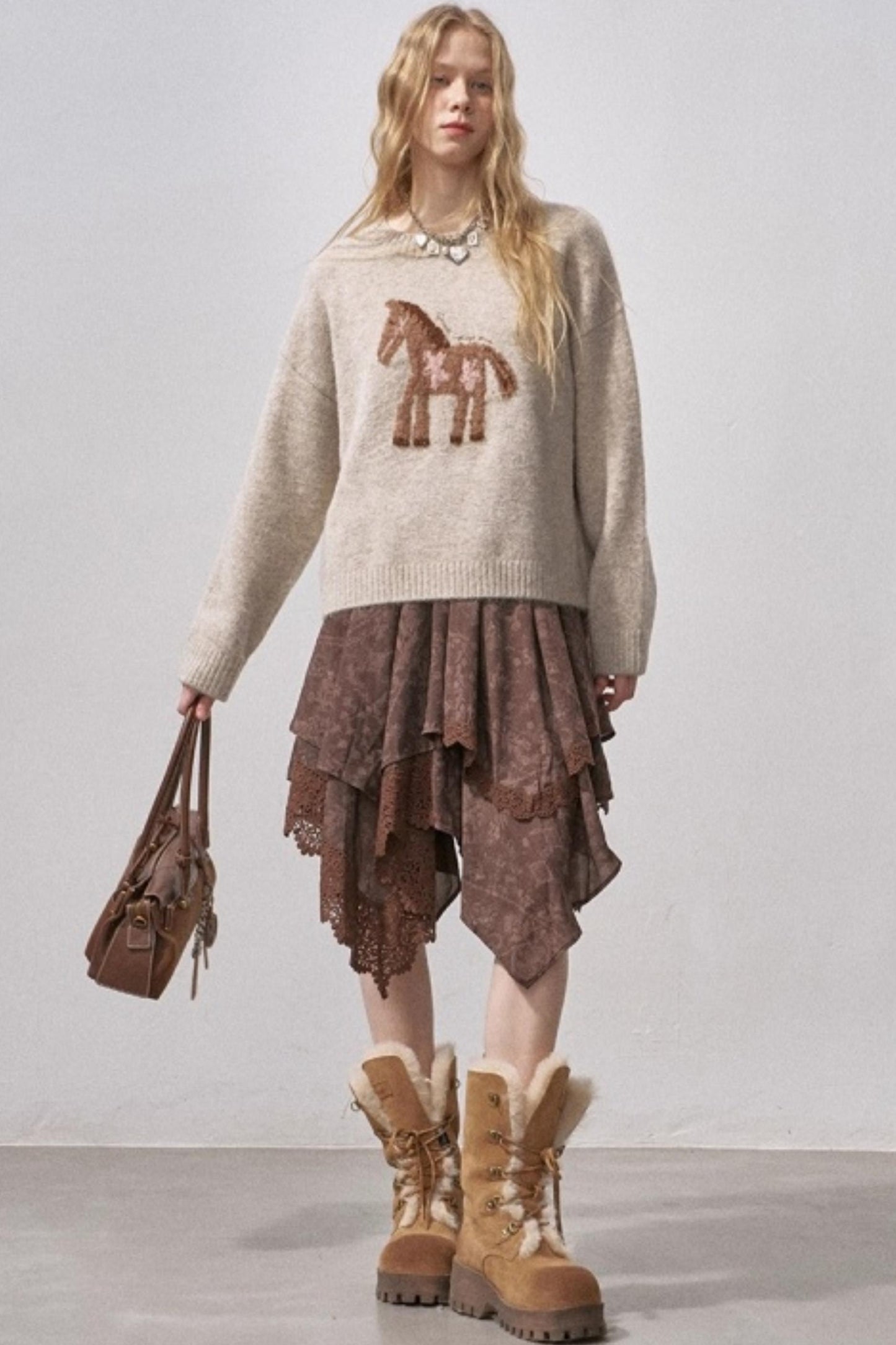 Lace Asymmetrical Winter Skirt