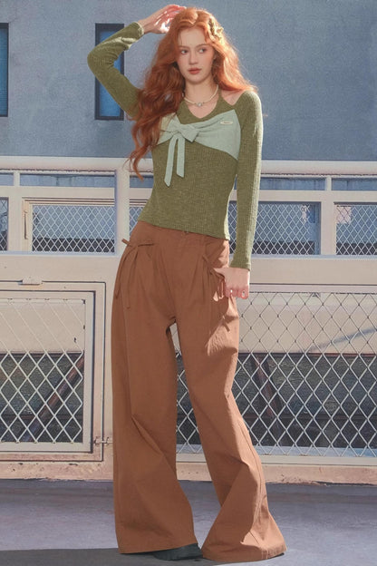 Autumn High-Waisted Slimming Brown Trousers