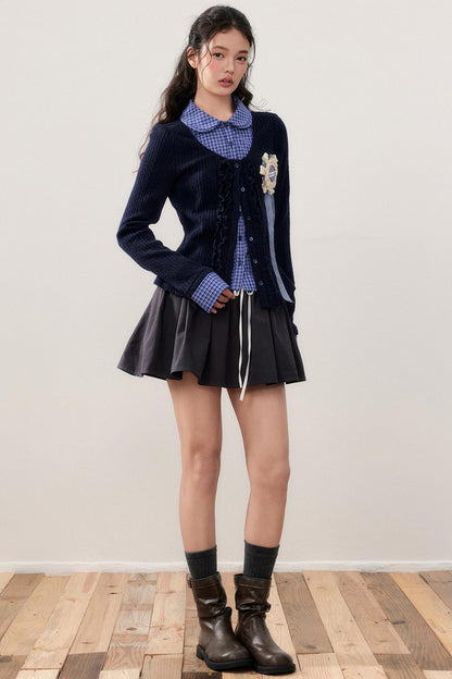 Layered Plaid Knit Patchwork Shirt