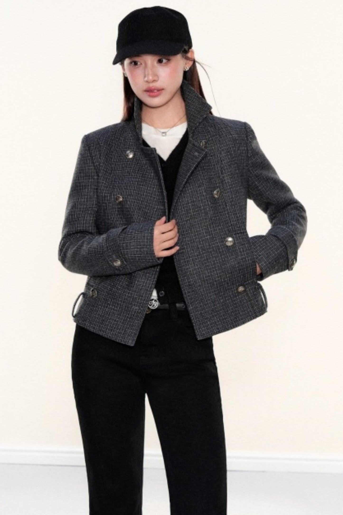Plaid Woolen Lapel Coat