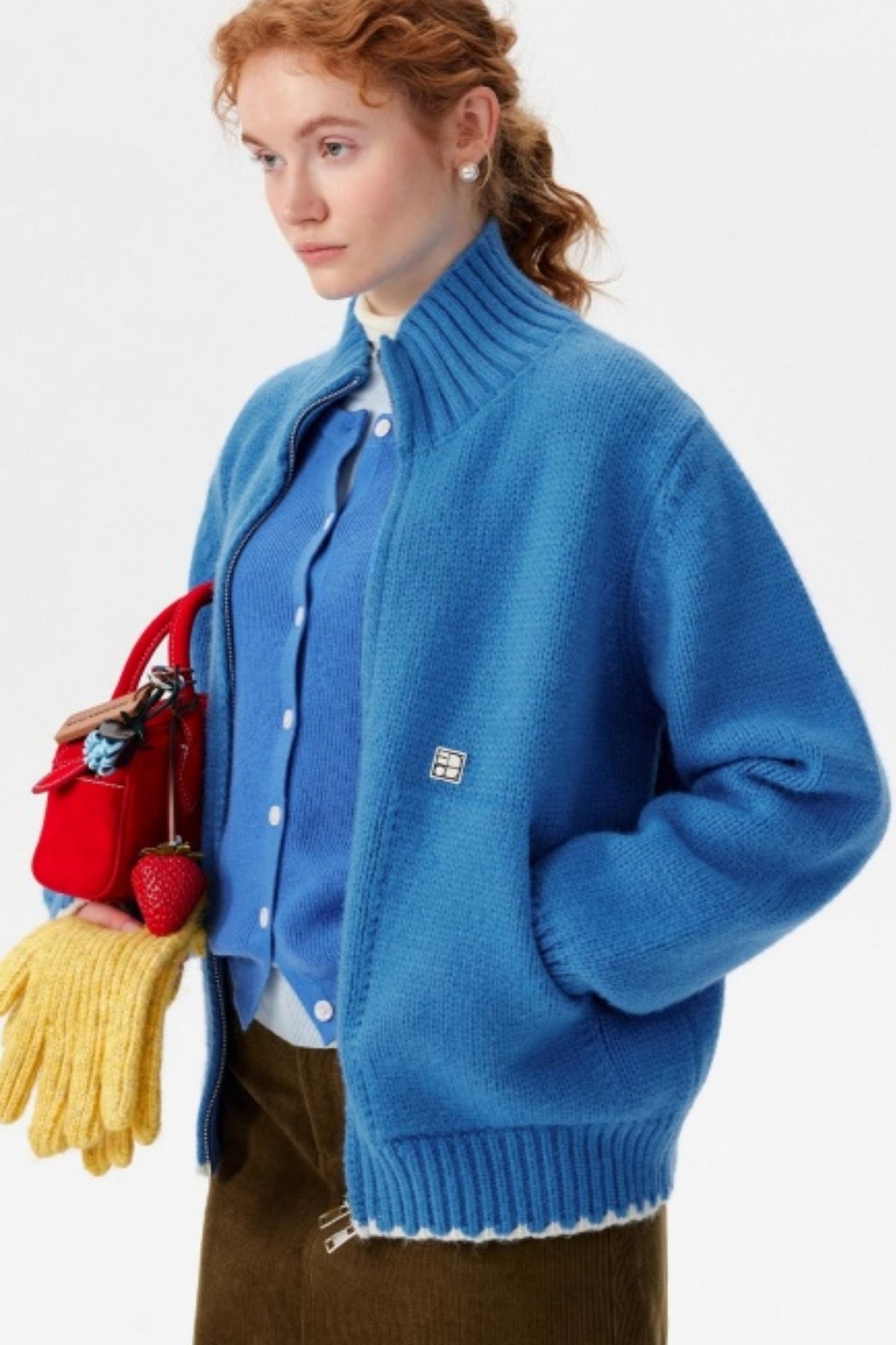 Candy-Colored Double-Zip Knitted Jacket