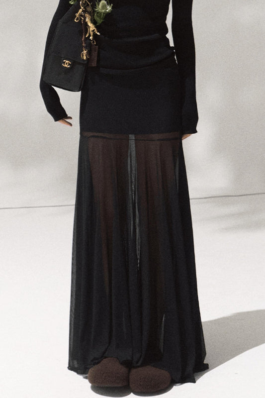 High-Waisted Slimming Knit Mesh Skirt