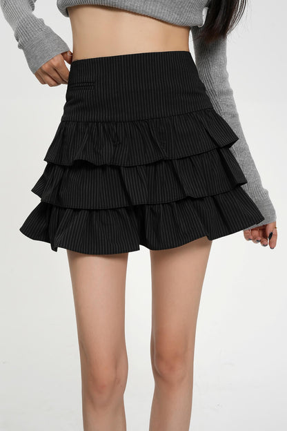 Black High Waist Mini Cake Skirt