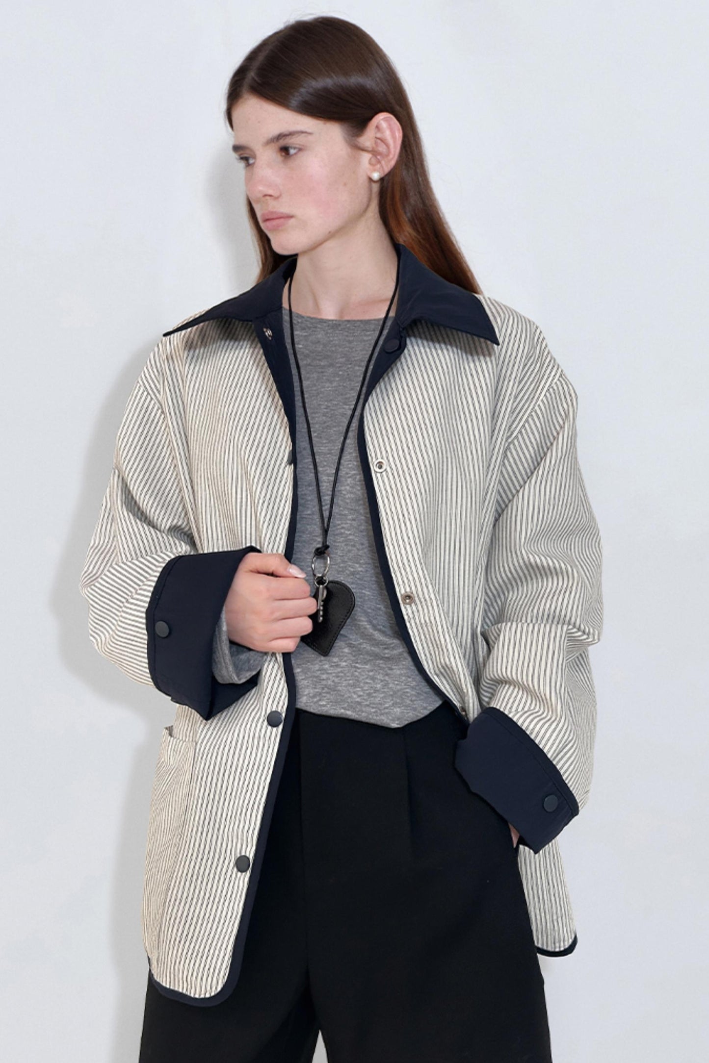 Casual Stripe Doubleside Trench Coat