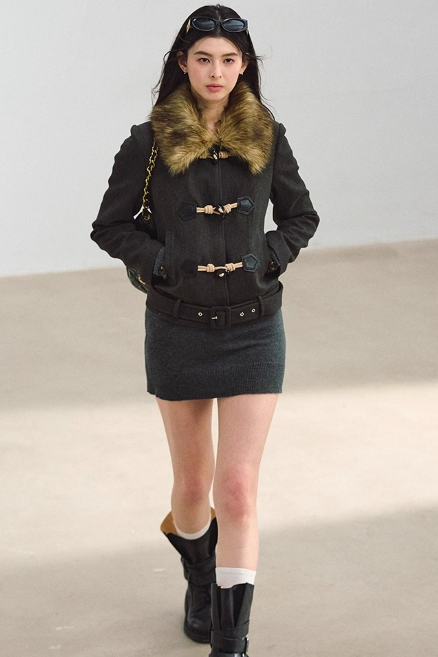 Fur Collar Toggle Jacket Set-Up
