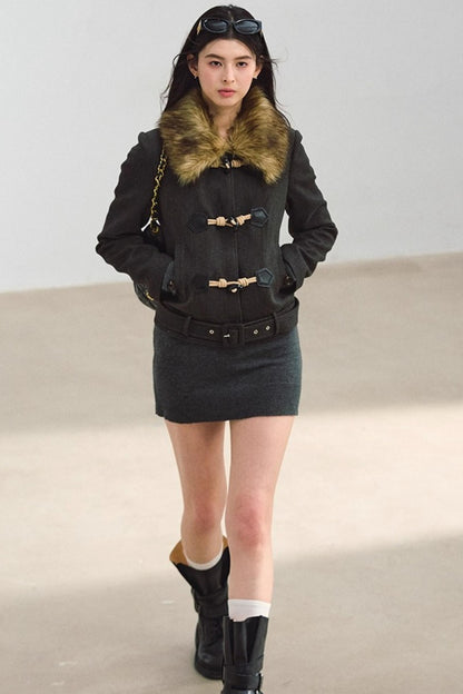 Fur Collar Toggle Jacket Set-Up