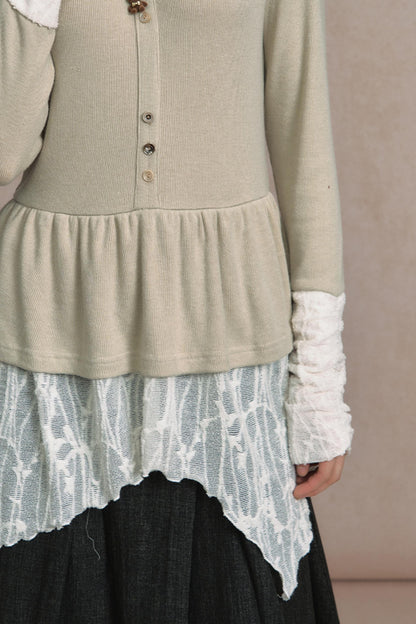 Fake Two Piece Wind Lace Knitted Top