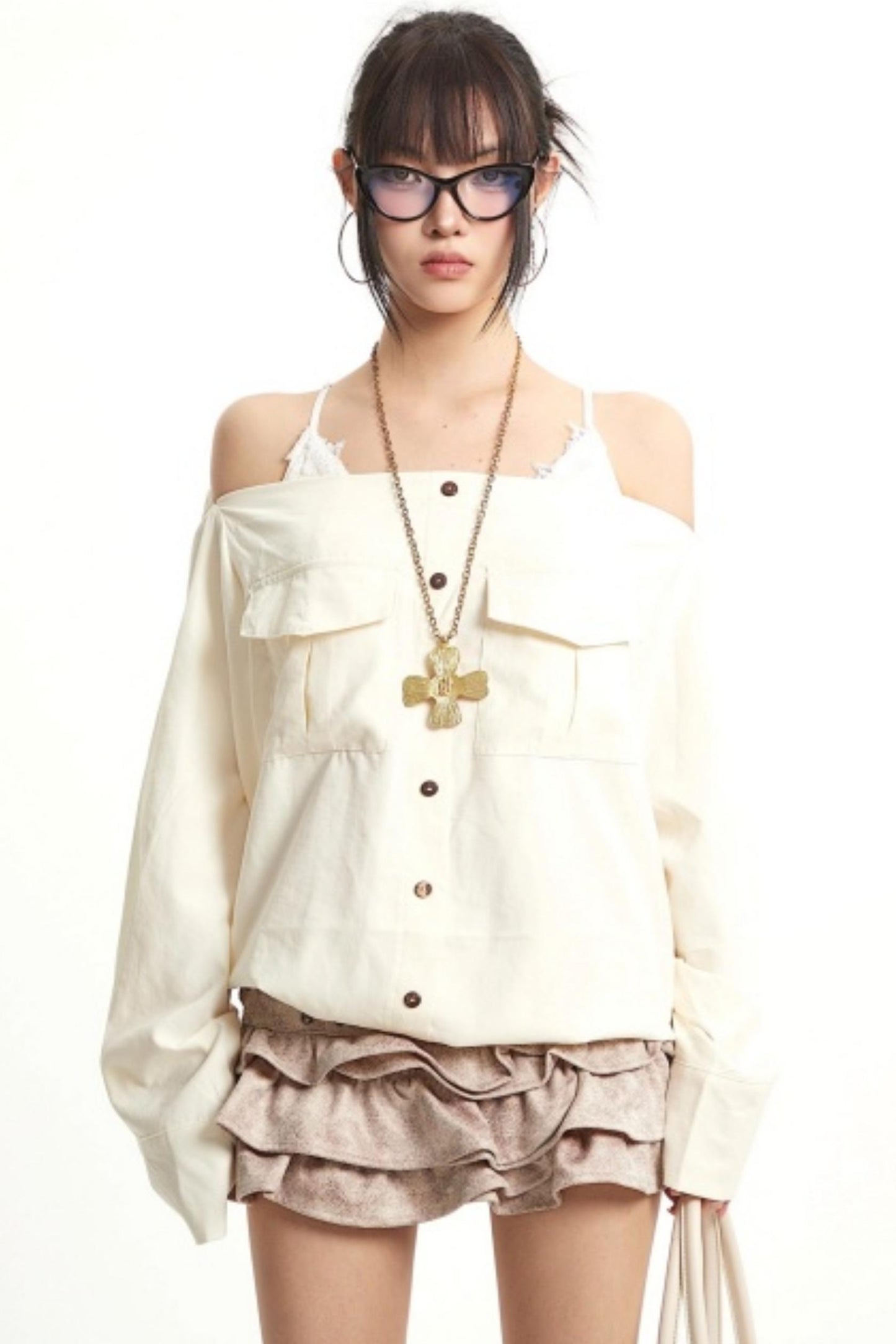 Retro Lazy Style One-Shoulder Top