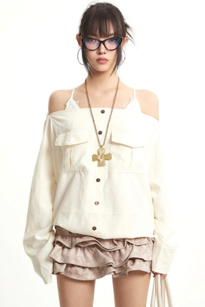 Retro Lazy Style One-Shoulder Top