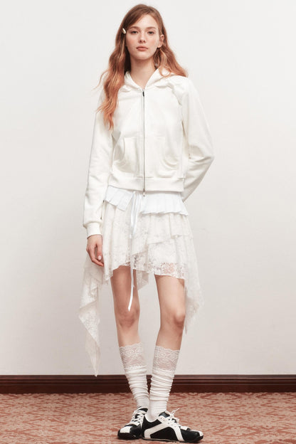 Hooded Zipper White Jacket