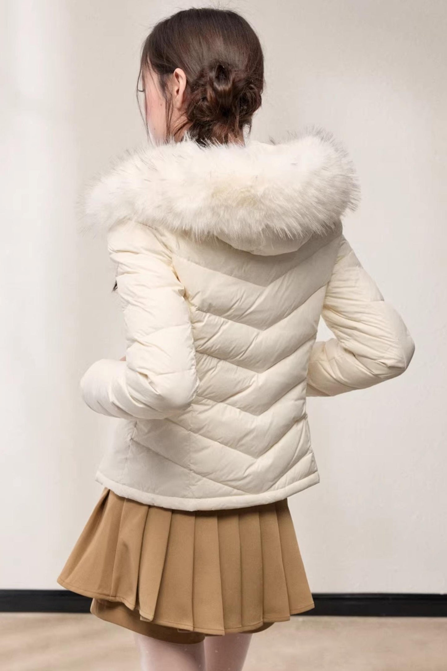 Fur Collar Hooded Slim Fit Jacket