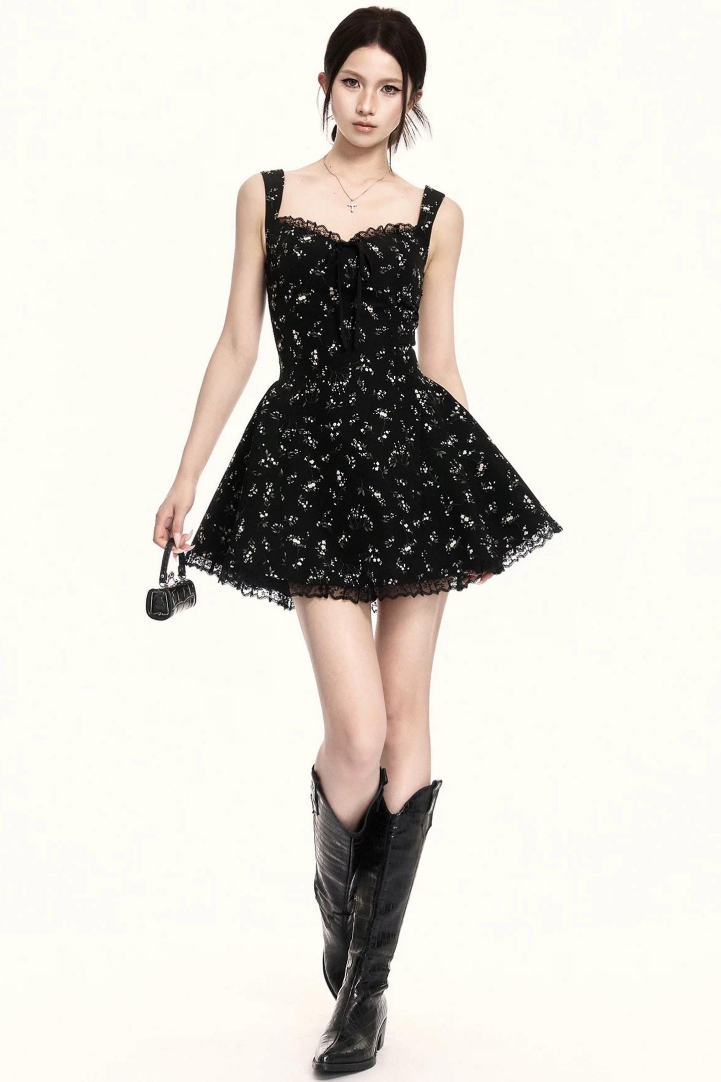 French Floral Square Neck Dress