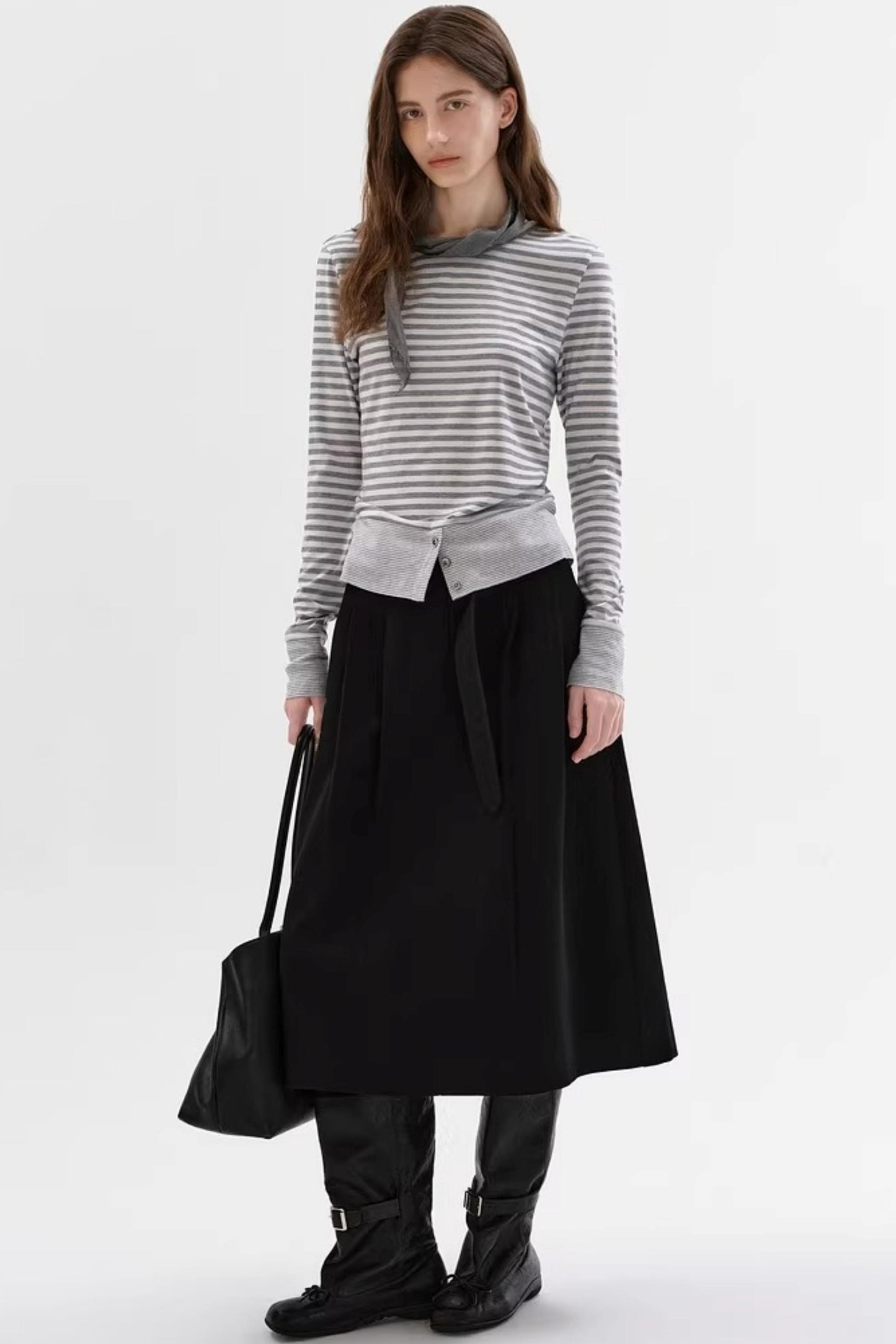 Soft Gray-White Striped Sweater