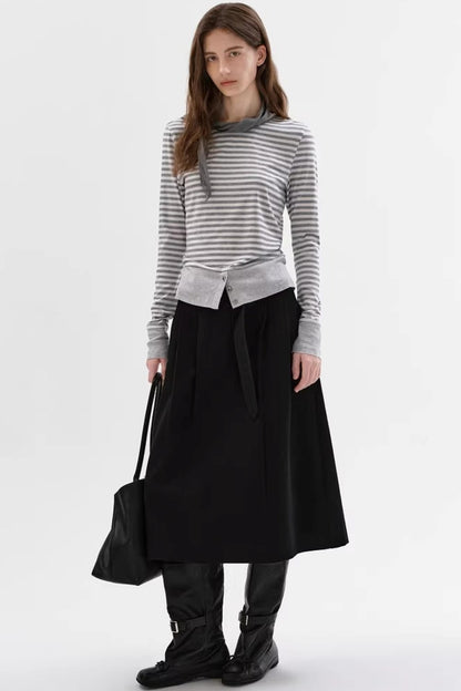 Soft Gray-White Striped Sweater