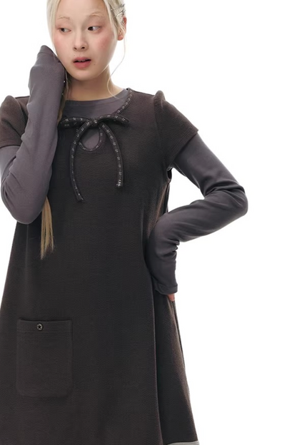 Embroidered Tie Neck Dress