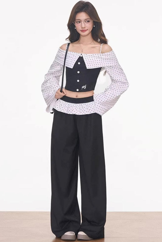 Off-Shoulder Polka Dot Ensemble Top Set-Up
