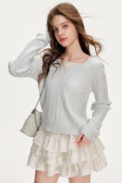 Soft Mist Cable Knit Sweater